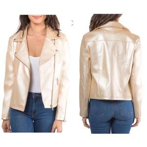 🆕 Bagatelle Champagne Faux Leather Moto Jacket
